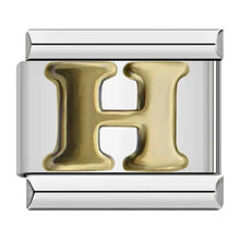 Load image into Gallery viewer, Silver charm with a gold letter 'H' Italian charm link women jewellery