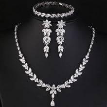 Load image into Gallery viewer, Sparkling zirconia drop bridal jewelry set with bracelet and necklace