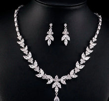 Load image into Gallery viewer,  Bridal jewelry set featuring leaf design and sparkling stones