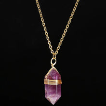 Load image into Gallery viewer, Minimalist stainless steel pendant necklace with natural hexagon  amethyst stones.