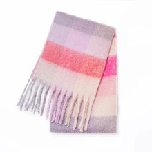 Load image into Gallery viewer, Striped scarf with fringes warm rainbow scarf for cold days