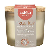 Load image into Gallery viewer, Bolsius True Joy Vanilla Delight candle with cork lid True Joy floral glass candle home décor