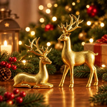 Load image into Gallery viewer, Rustic Xmas golden reindeer ornaments indoor decoration