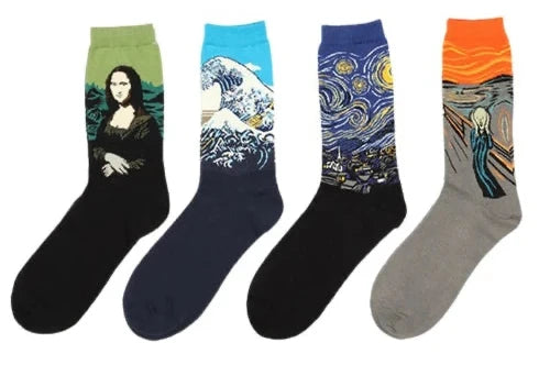 Retro autumn winter men’s socks inspired by Van Gogh