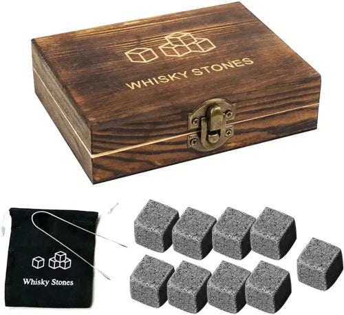 Reusable whiskey ice cubes made of natural granite in gift box