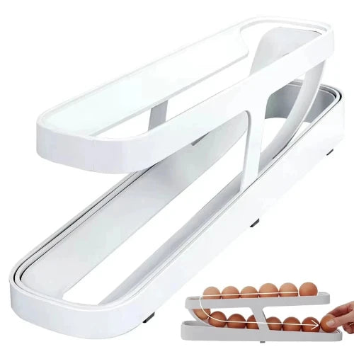 Fridge egg dispenser box with automatic rolling system