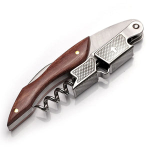 Portable corkscrew with a double hinge for easy opening