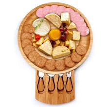Load image into Gallery viewer, Portable wooden serving tray for cheese, bread, and snacks