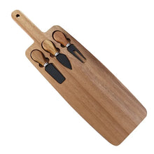 Load image into Gallery viewer, Rustic wooden cheese platter with stainless steel knife set