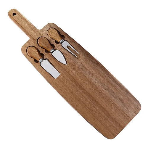 Premium wooden chopping board with cheese knives and handles