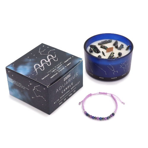 Astrology candle with healing crystals and bracelet gift