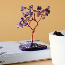 Load image into Gallery viewer, A wired feng shui tree made of amethyst crystals with a copper-colored metal wire