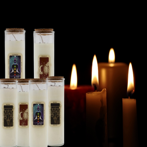 Witchcraft spell candles infused with gemstones for magic spells