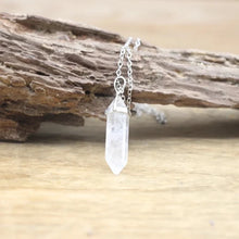Load image into Gallery viewer, Clear quartz bullet pendant on rope chain