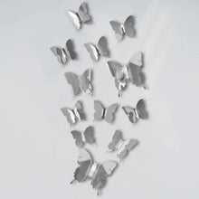 Load image into Gallery viewer,  Elegant 12-piece butterfly mirror décor on white wall