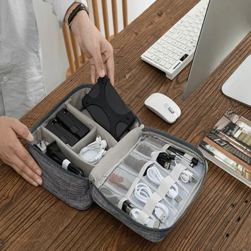 Travel cable organizer bag for storing electronic accessories and wires