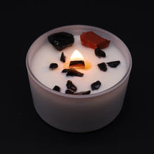 Load image into Gallery viewer, Chakra Crystal Candles, gemstones candles, soy wax, fragrance, meditation, relaxation, balance, gemstones, talisman, benefits, healing, gemstone candle, candle with jewellery, candle with surprise