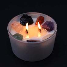 Load image into Gallery viewer, Chakra Crystal Candles, gemstones candles, soy wax, fragrance, meditation, relaxation, balance, gemstones, talisman, benefits, healing, gemstone candle, candle with jewellery, candle with surprise