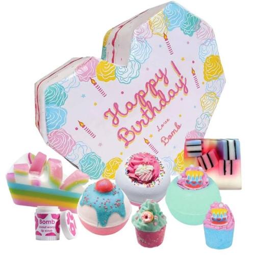 Happy Birthday bath bombs gift set with relaxing spa scents