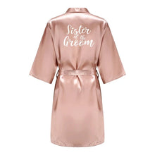 Load image into Gallery viewer, Soft satin bride robe with belt, perfect for bridal morning photos
