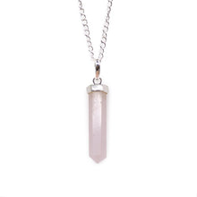 Load image into Gallery viewer, natural-stone-bullet-necklaces-pink-crystal-quartz-bullet-pendants-hexagonal-column-quartz-necklaces-pendants-natural-stone-bullet-pink-crystal-pendant-necklace-bullet-point-crystal-healing hand pendant