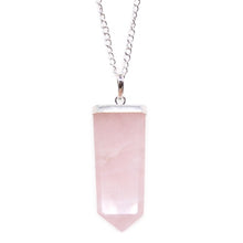 Load image into Gallery viewer, natural-stone-bullet-necklaces-pink-crystal-quartz-bullet-pendants-hexagonal-column-quartz-necklaces-pendants-natural-stone-bullet-pink-crystal-pendant-necklace-bullet-point-crystal-healing hand pendant