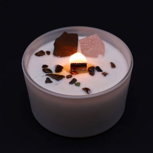 Healing crystal infused scented candle for stress relief