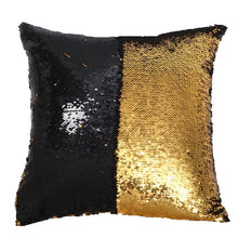 Load image into Gallery viewer, Gold and black mermaid sequin pillow reversible design