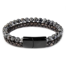 Load image into Gallery viewer, Minimalist men’s bracelet with black leather strap