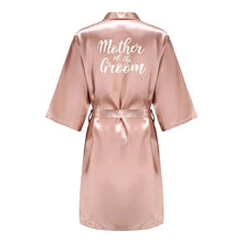 Load image into Gallery viewer, mother of the groom pink satin robe getting ready for wedding ceremony