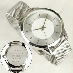 Elegant engraved silver mesh strap wristwatch