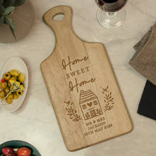 Load image into Gallery viewer, Engraved wooden chopping board with Home Sweet Home design