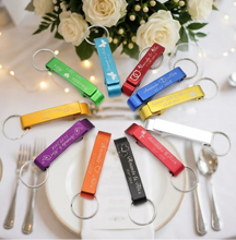 Load image into Gallery viewer, Personalised bottle opener keyring favours for special occasions