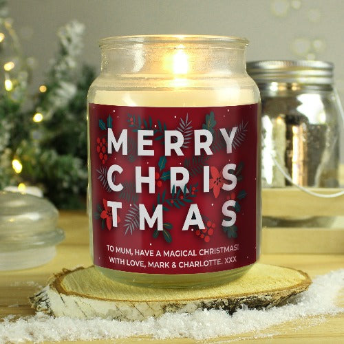 Large holiday jar candle perfect for Christmas gifts