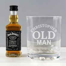 Load image into Gallery viewer, Jack Daniel’s miniature whiskey with personalised old man tumbler gift set