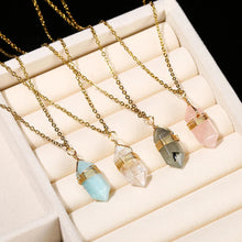 Load image into Gallery viewer, Stunning pink quartz and amethyst hexagon necklace, perfect for spiritual jewelry lovers.