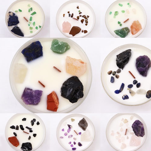 Gemstone infused scented candle for chakra energy balancing