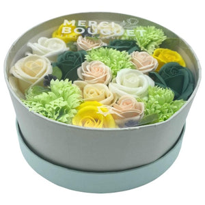 Luxury soap flowers in vibrant colors arranged in a bouquet box