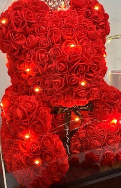Handcrafted Rose Teddy Bear in Red Gift Box