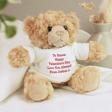 Load image into Gallery viewer,  Valentine’s Day personalised teddy bear gift with red shirt