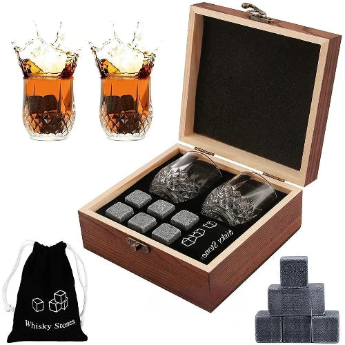 Reusable whiskey rocks and glasses set for men’s bar gifts