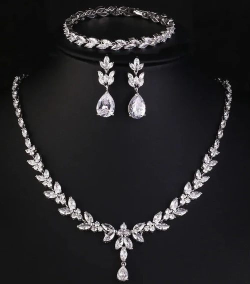 Luxury women’s CZ jewelry set with earrings and bracelet