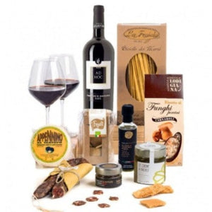 primitivo-wine-olive-oil-truffle-luxury-gourmet-hamper-basket-gift-primitivo-wine-porcini-mushrooms-risotto-rice-olive-oil-truffle-italia-tartufi-white-truffle-sauce-wine-set-wine-lovers-wine-box