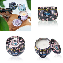 Load image into Gallery viewer, Travel-sized soy wax candle in patterned iron jar