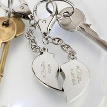 Load image into Gallery viewer, Custom heart keychain gift for couples with engraved names