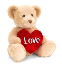 Load image into Gallery viewer, Brown teddy bear stuffed toy with embroidered red love heart