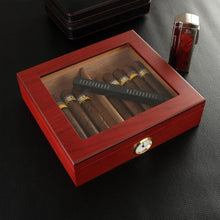 Load image into Gallery viewer, Cedar wood humidor box with built-in hygrometer for cigar freshness