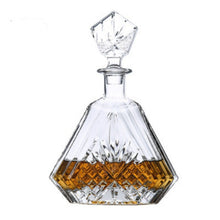 Load image into Gallery viewer, clear lead-free crystal glass whiskey decanters in beautiful shape filled with a golden-brown whiskey