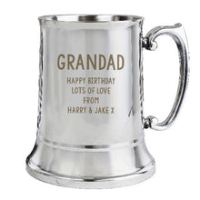 Load image into Gallery viewer, Custom beer mug with name and message stainless steel design