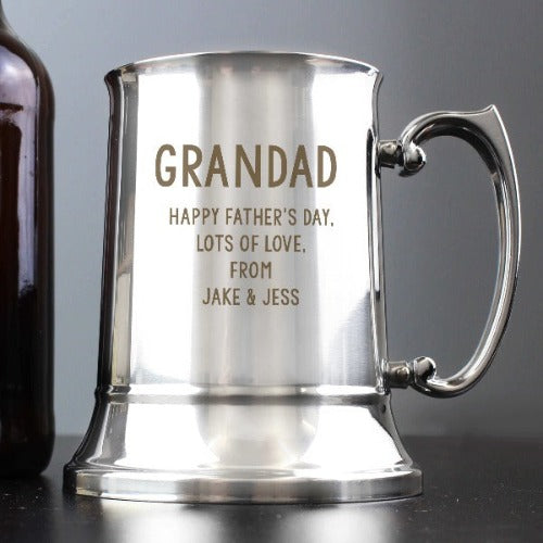 Custom beer mug with name and message stainless steel design